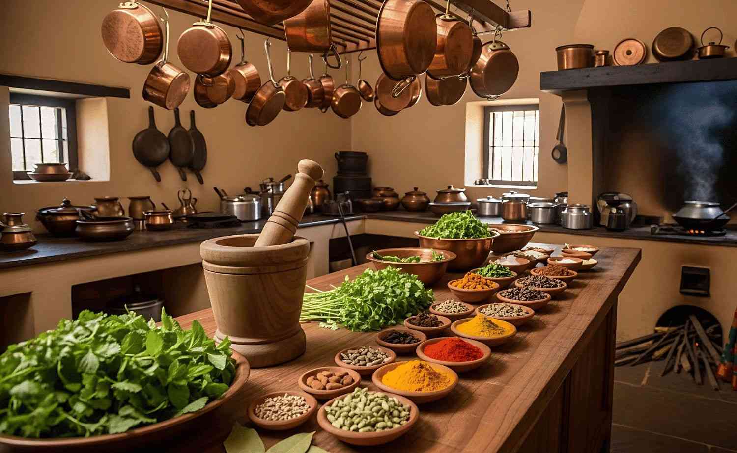 vecteezy traditional indian kitchen with spices and woman cooking 7146001